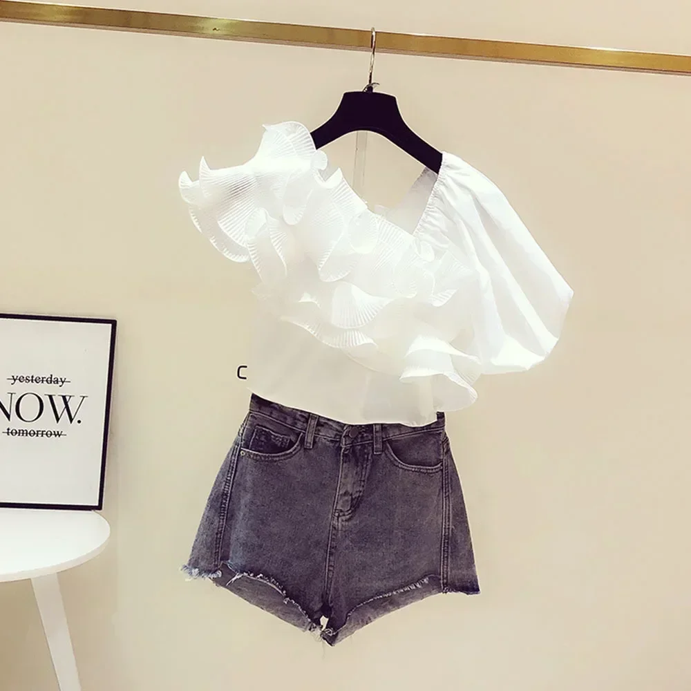 

Женские модные шифоновые укороченные блузки с нестандартным воротником, винтажный пуловер с пышными рукавами, женские футболки с оборками, шикарные топы