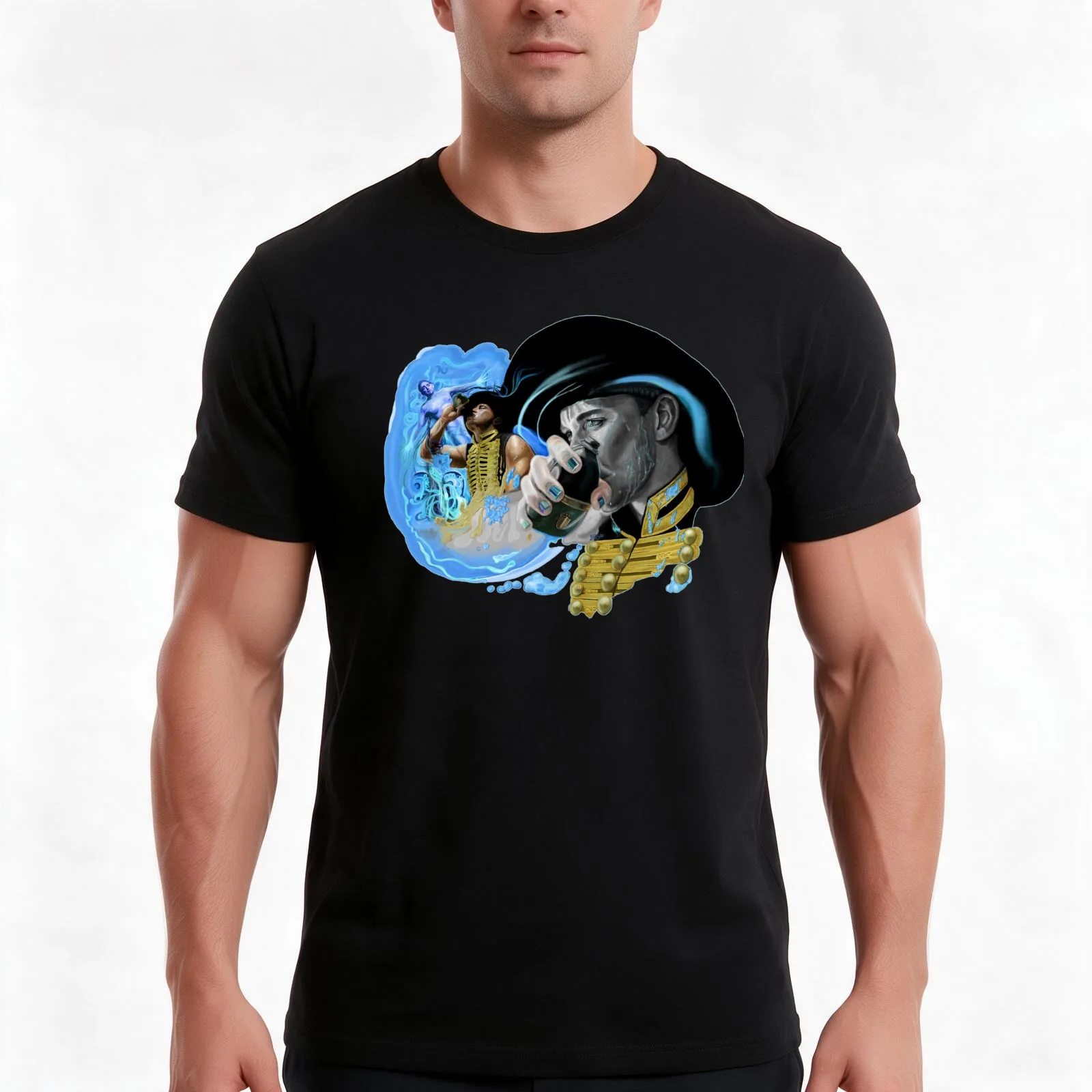 Falling Waters T-Shirt, Summer Casual Cotton Tee, Oversized Streetwear Tops, Vintage Graphic Print, Loose Fit Short Sleeve