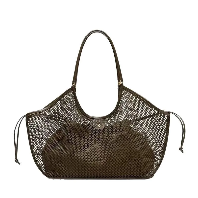

Woven Mesh Handheld Tote For Women, Large Capacity, Spring/Summer New Casual Vacation Lazy Style Commuter Shoulder Bag