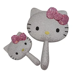 Hello Kitty Kawaii Crystal Mirror Shiny Rhinestones Handheld Mirror Girl Birthday Gift Living Room Decoration