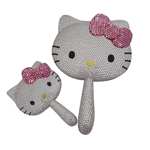 Hello Kitty Kawaii Crystal Mirror Shiny Rhinestones Handheld Mirror Girl Birthday Gift Living Room Decoration
