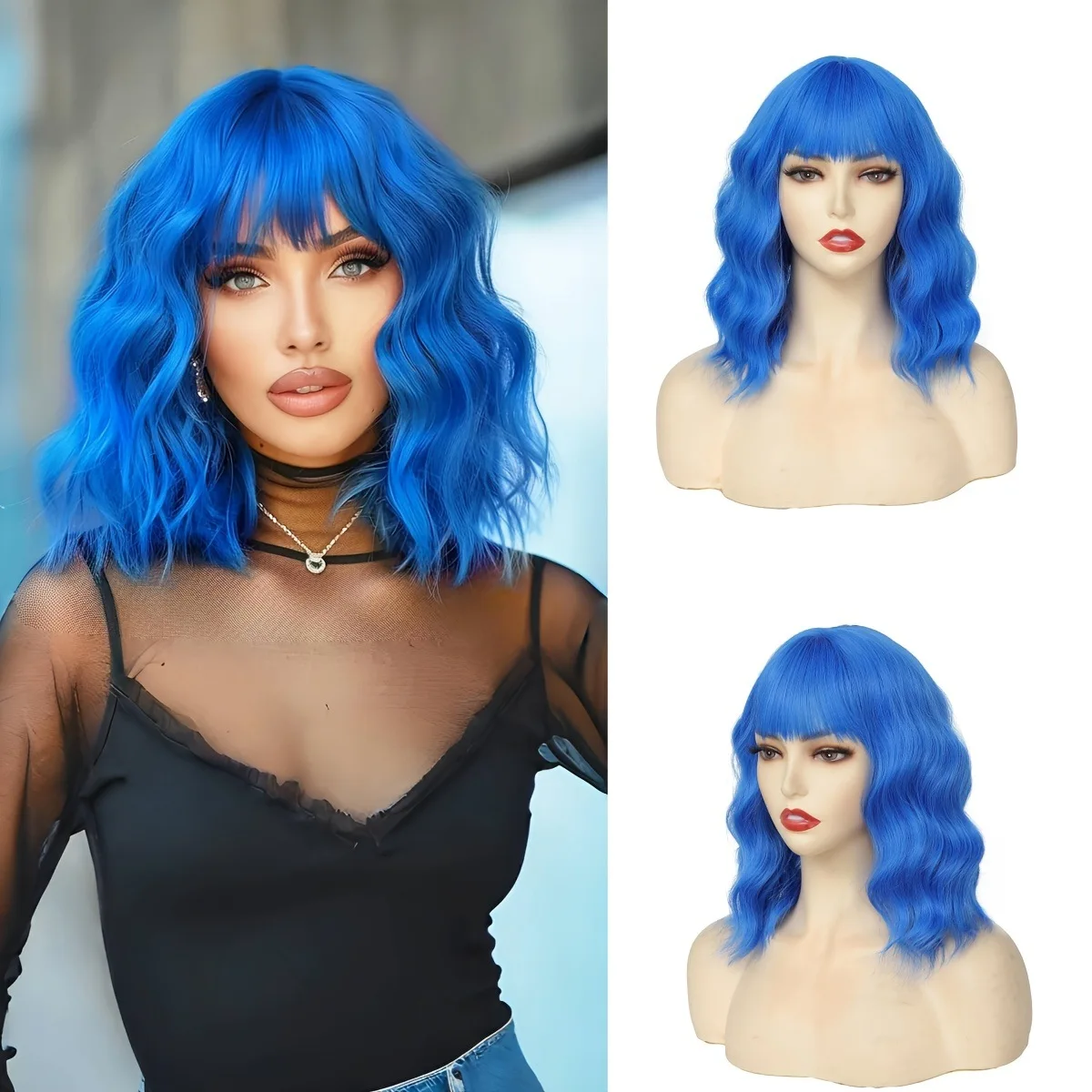

Short Curly Synthetic Wig with Bangs for Women Full Head Wigs Heat Resistant Fiber Natural Looking Halloween Party Cosplay Daily