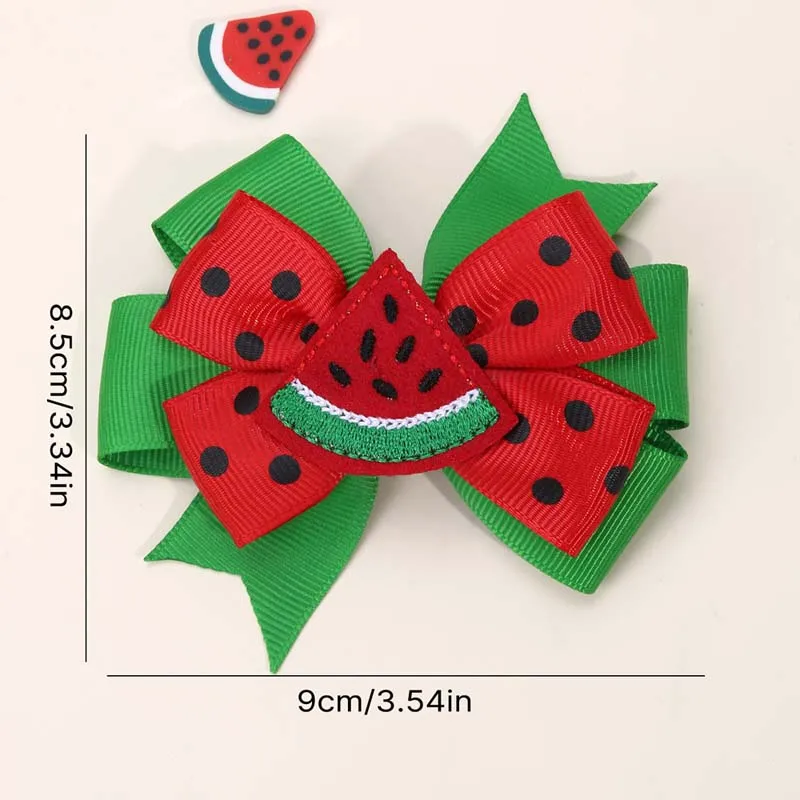 ncmama New Watermelon Hair Bow Clips Summer Butterfly Hairpin for Baby Girl Cute Dot Print Embroidery Barrettes Hair Accessories