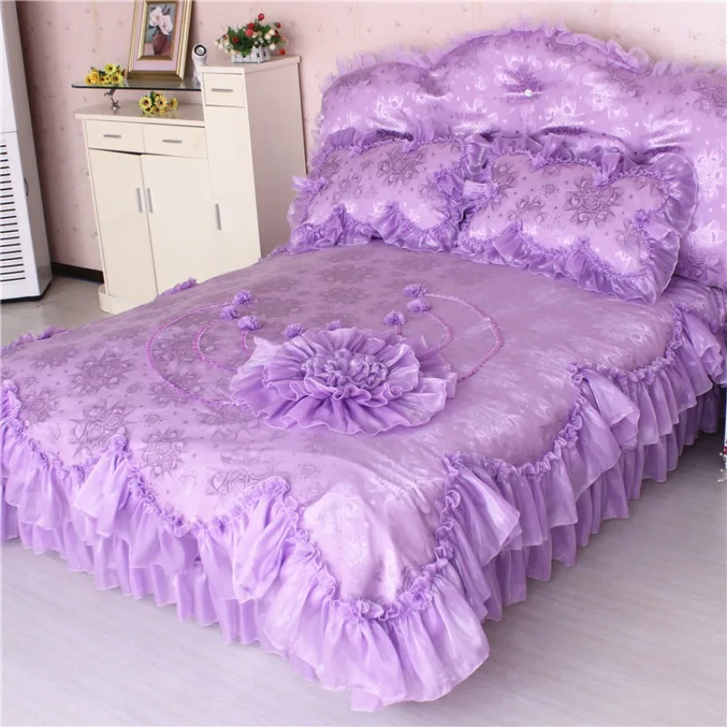 Princess Cotton Bedding Set, Ruffled Lace Duvet Cover & Sheet, Soft Home Bed Linen