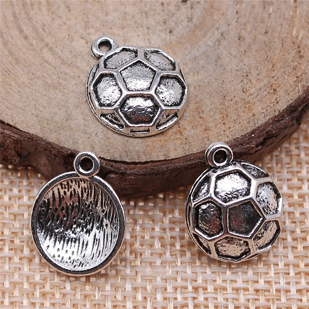 10pcs 17x14mm(0.67x0.55inch) Antique Silver Color Football Soccer Charms DIY Vintage Jewelry Findings