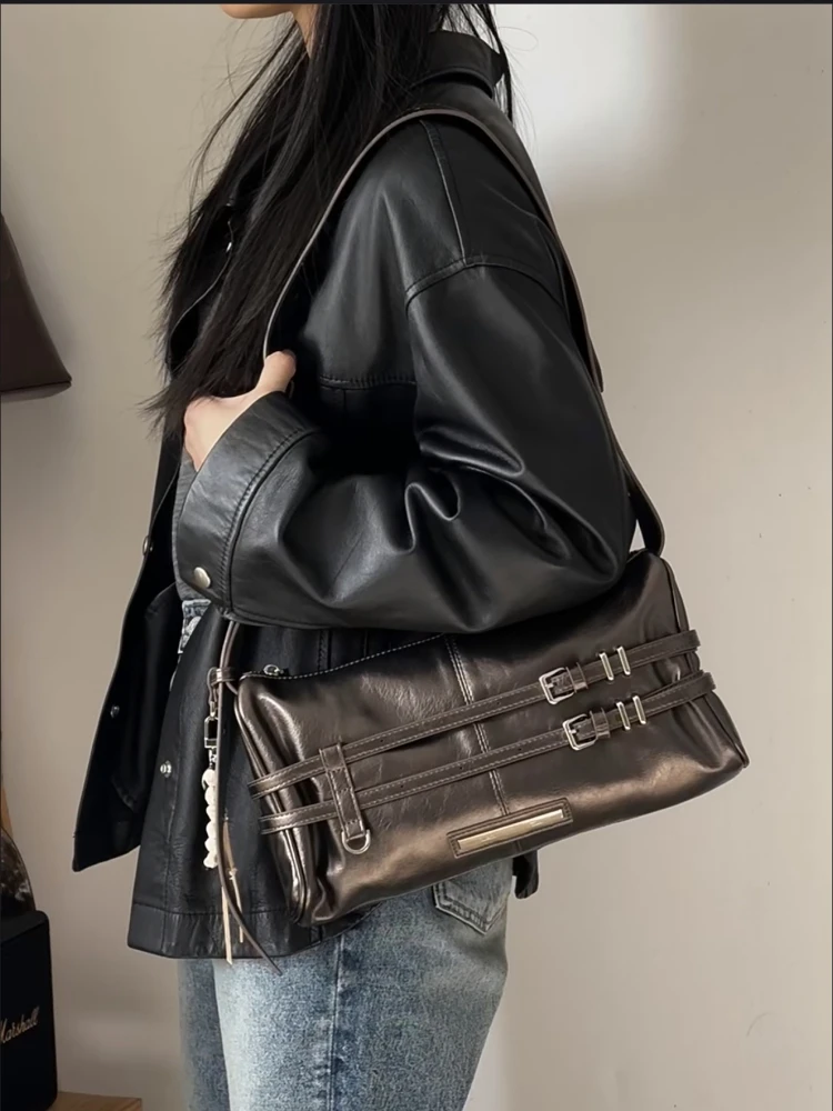 حقيبة دراجات نارية نسائية جديدة لعام 2025، حقيبة كتف واحدة، حقيبة تحت الذراع، تصميم مطوي، حقيبة يد عصرية على الطراز الكوري لل...