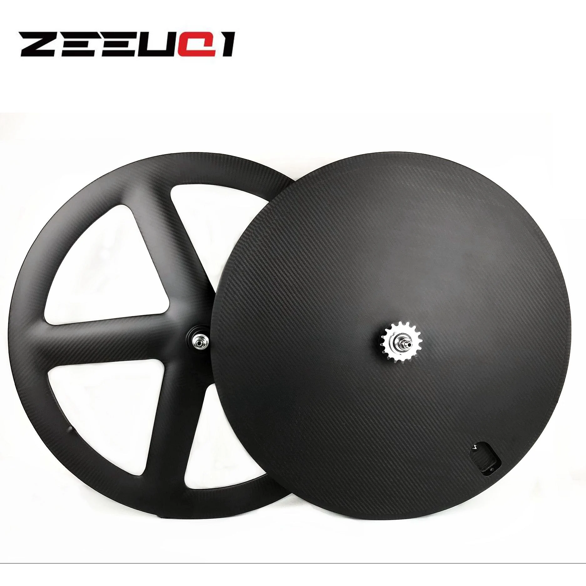 

700C Full Carbon Wheels Front 5 spoke Rear Disc Wheel Track/Road Bike 3k Twill Matte Wheelset Clincher/ Tubular Carbon Wheels