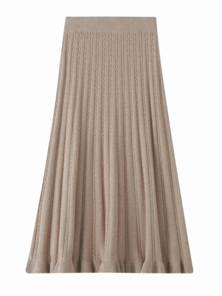 Knitting Gray Retro Pleated Twisted Flower Skirt For Women Autumn Winter 2025 New Arrival Lady Chic Long Skirt