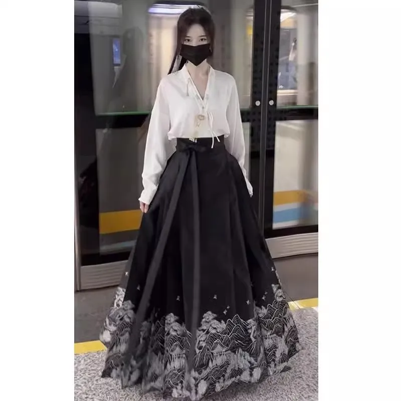 New Chinese Style National Trend Improved  Tailed Skirt Women's Autumn 2026 Waist Cinching Slimming High-End Hanfu Shirt...