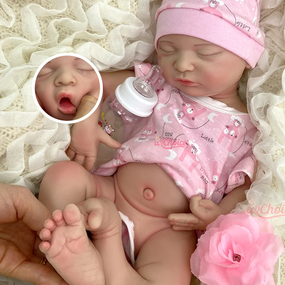 

20" Reborn Baby Doll Girl Open Mouth Soft Silicone Realistic Baby Doll Sleeping Reborn Newborn Doll For Toddlers Collector