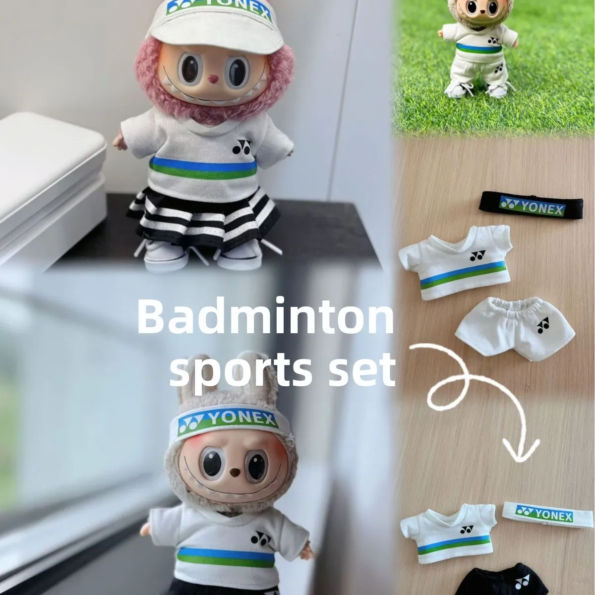 

For 15/17cm Labubu clothes Fashion Badminton Sportswear Set Labubu Dolls V1 V2 V3 Sports Clothing outfit Diy Toy Accessories