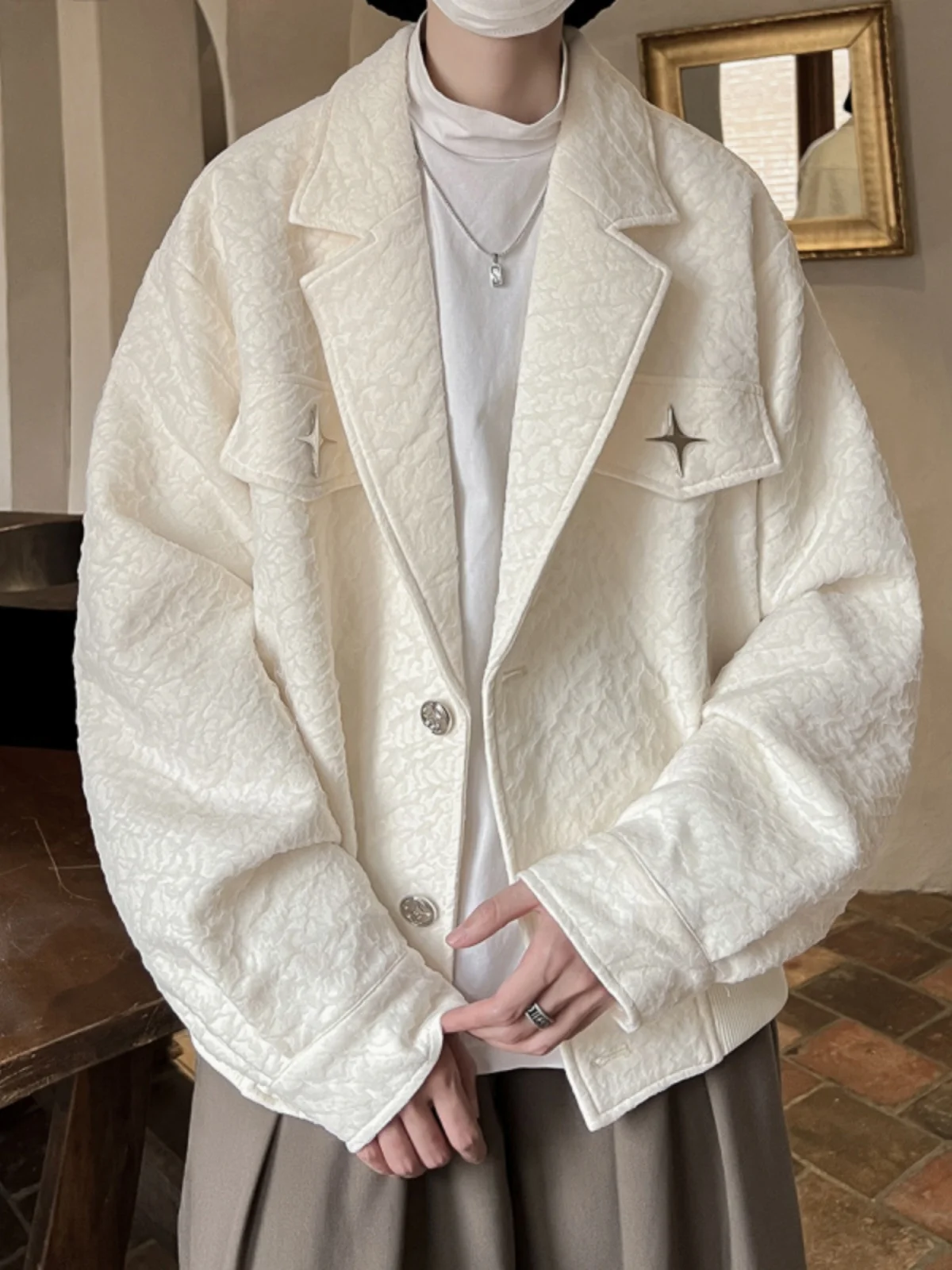 

Мужской весенне-осенний костюм с текстурой Wfle Jaet Briti Sle Youth Faion на одной пуговице Jaet Long Sve, верхняя одежда свободного кроя