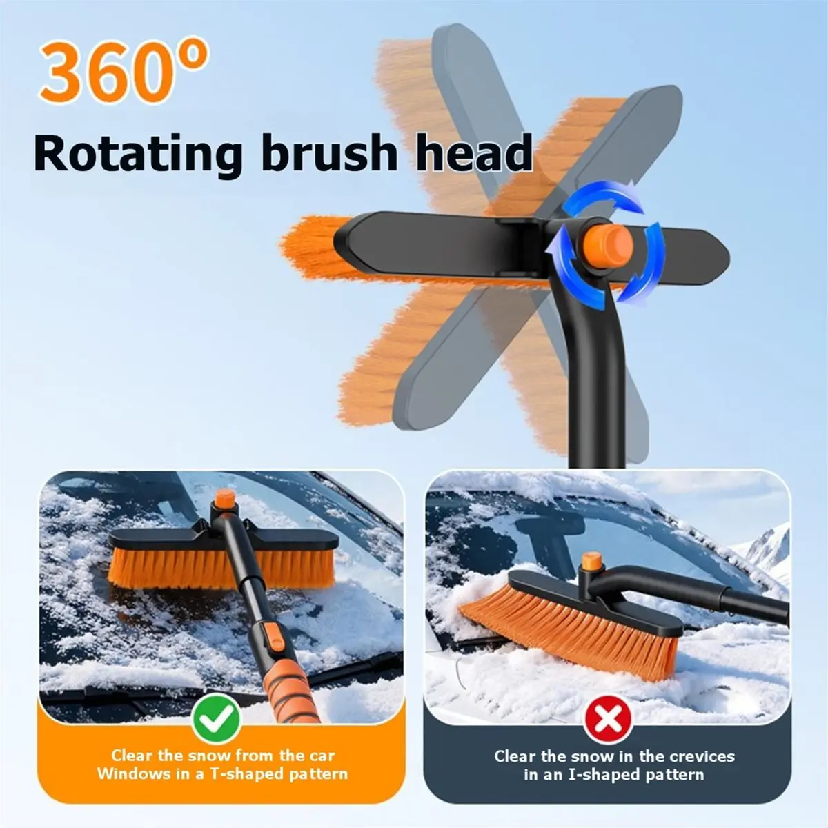 3- in 1 Telescopic Car Snow Brush and Ice-, Detachable Snow Removal Shovel for Windshield Winter Car Cleaning