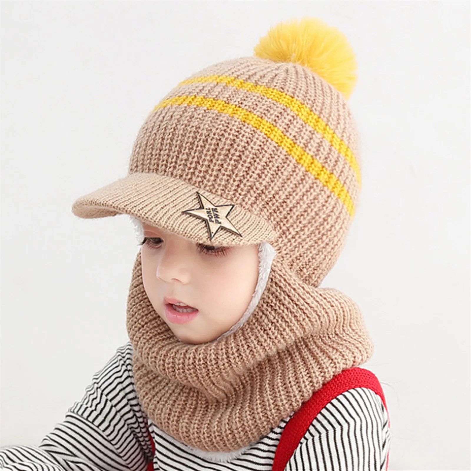 2024 Winter Kid Hooded Caps Windproof Ski Cycling Earflap Scarf Hat Toddler Baby Knit Thick Warm Beanie Cold Weather Accessories