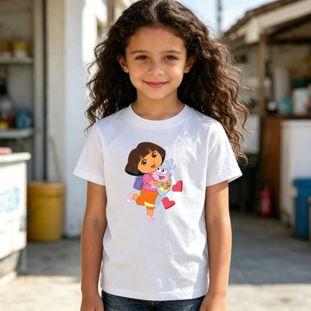 T-shirt Dora The Explorer avec impression graphique Dora et ses amis, t-shirt décontracté en coton à manches courtes pour enfants, garçons et filles