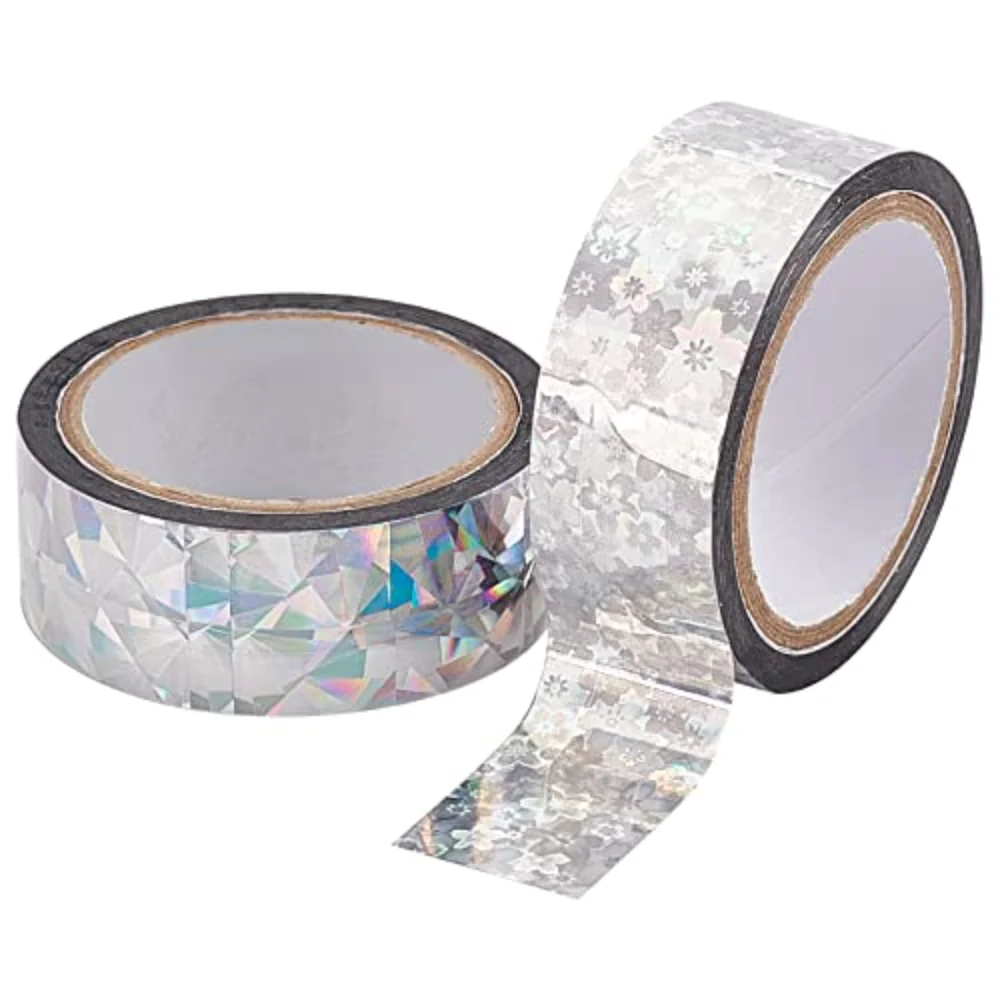 2 stili Foil Holographic Foil Washi Tape Sparkle Laser nastro adesivo per mascheratura fiore diamante nastro riflettente Set per artigianato