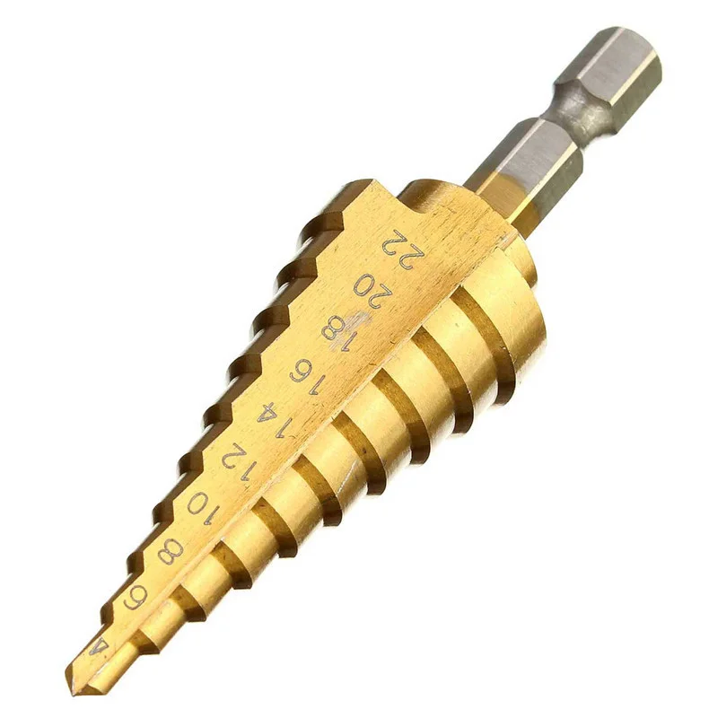 4-22mm HSS Drill Step Titanium Speed Coated Steel Cone Hole Cutter Bit Hex Step Drill Bit Hole Cutter Woodworking Tool