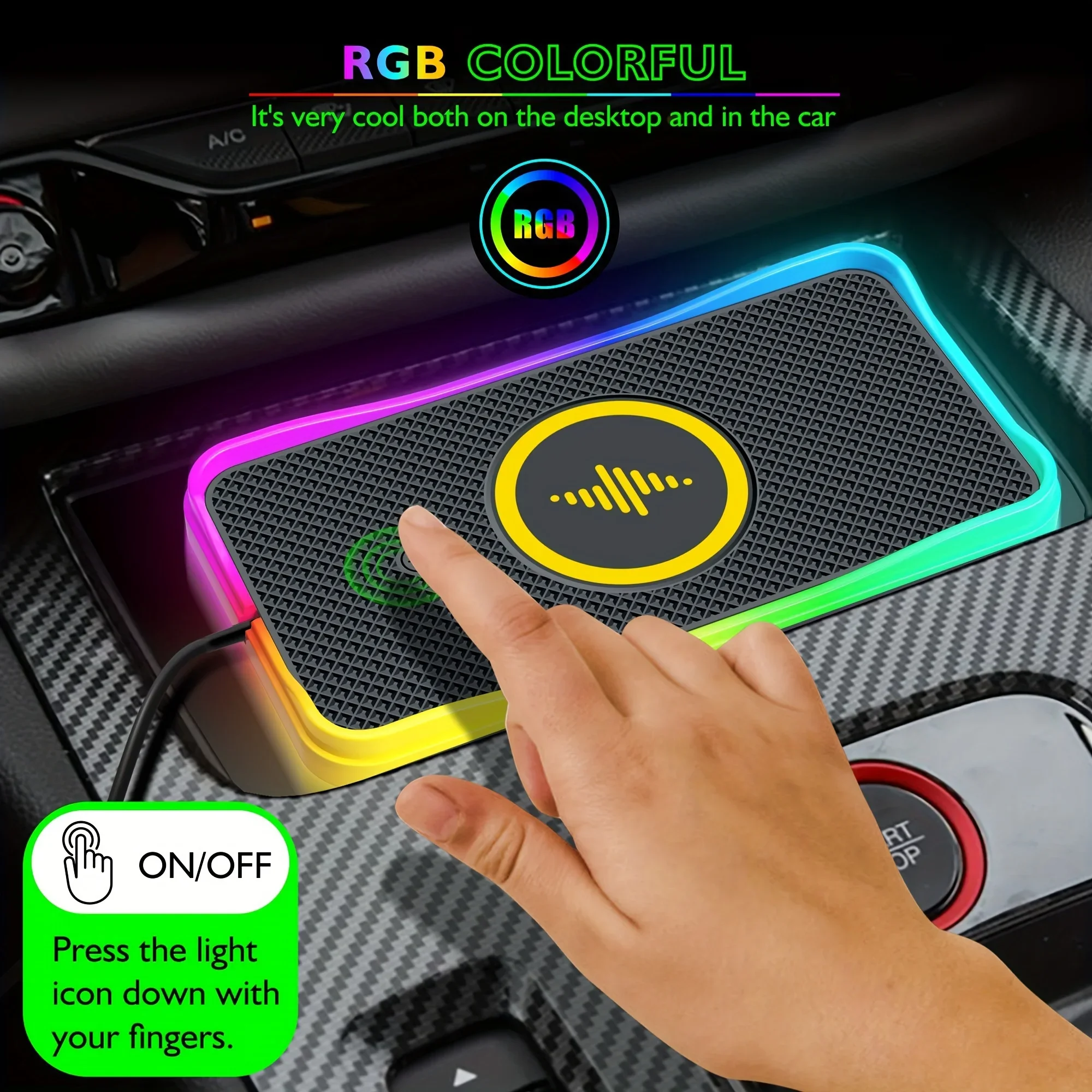 30W RGB Light Car Wireless Charger Pad for iPhone 15 14 13 12 11 Samsung S23 S22 Xiaomi Fast Wireless USB-A Phone Charging Pad