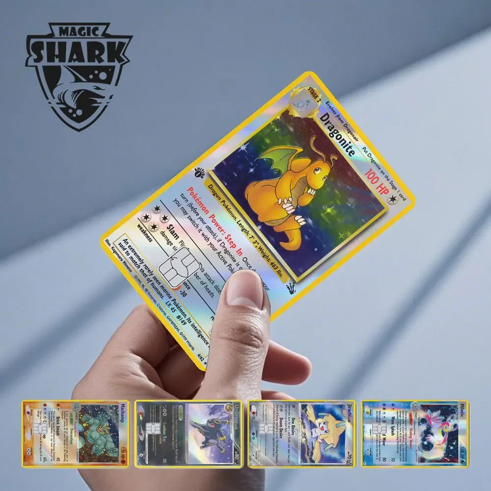 Machamp Milotic Treecko Celebi Jirachi Unbreon Glaceon Dragonite المجسم الليزر ملصق فيلم الجلد لبطاقة الخصم الائتماني