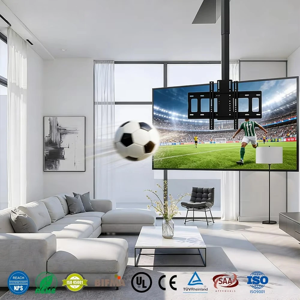 Tv Motorised Lifter 32-57 Inch Ceiling Motorized TV Mount Electric Drop Down TV Lift Ceiling Bracketst with 360° Rotation