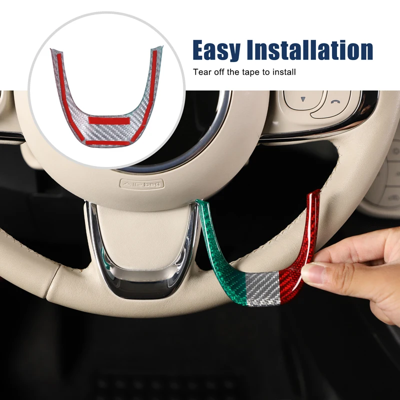 

For 16-25 Fiat 500 Real Carbon Fiber Car Steering Wheel U-shaped Frame Cover Trim Sticker Interior Car Accessories