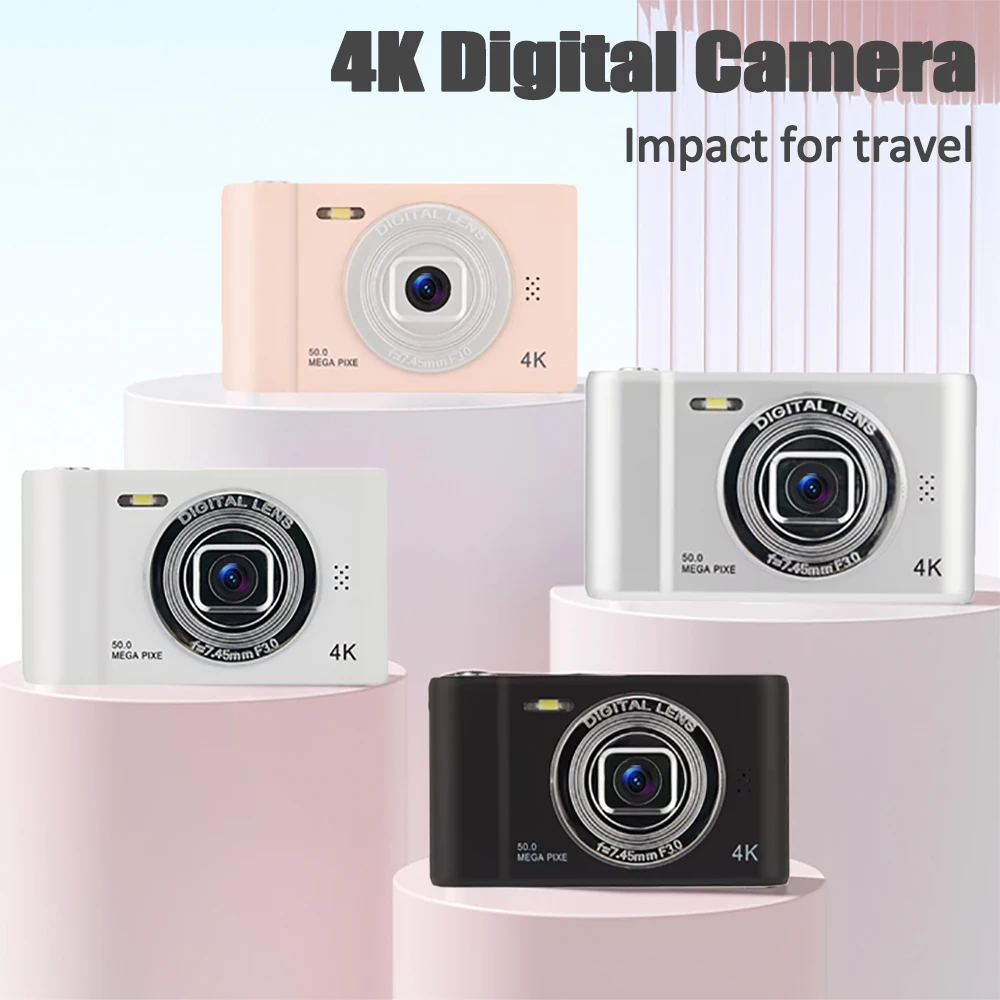 Cámara Digital 4K para viajes, cámara Selfie, 50 megapíxeles, fotografía con Zoom HD, pantalla de 2,4 pulgadas, nivel de entrada, Mini cámara Retro para Campus para niños