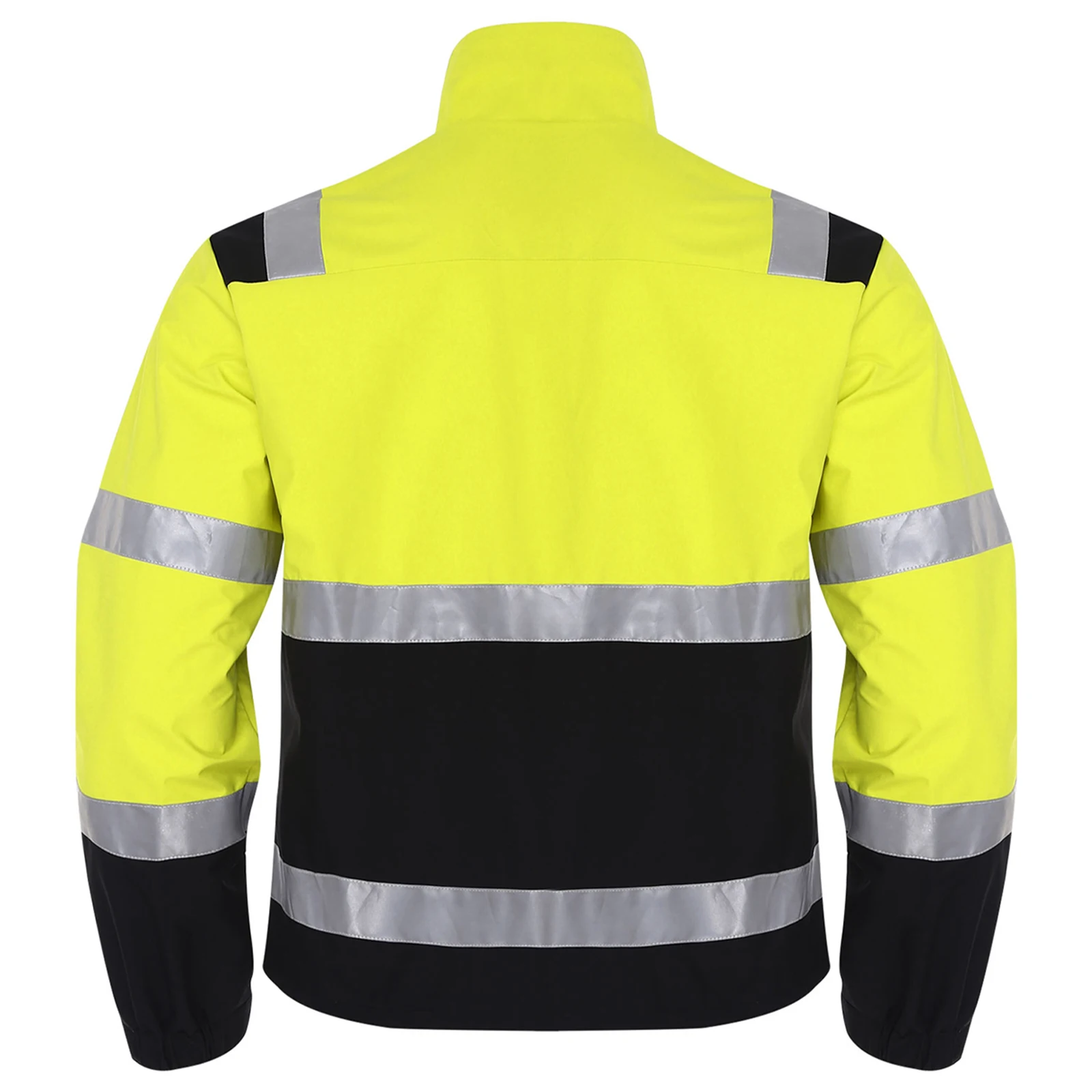 الرجال وضوح عالية عاكس قطاع سترة مقاومة للماء ملابس خارجية عمال الوقوف طوق كم طويل سستة معطف مع جيوب