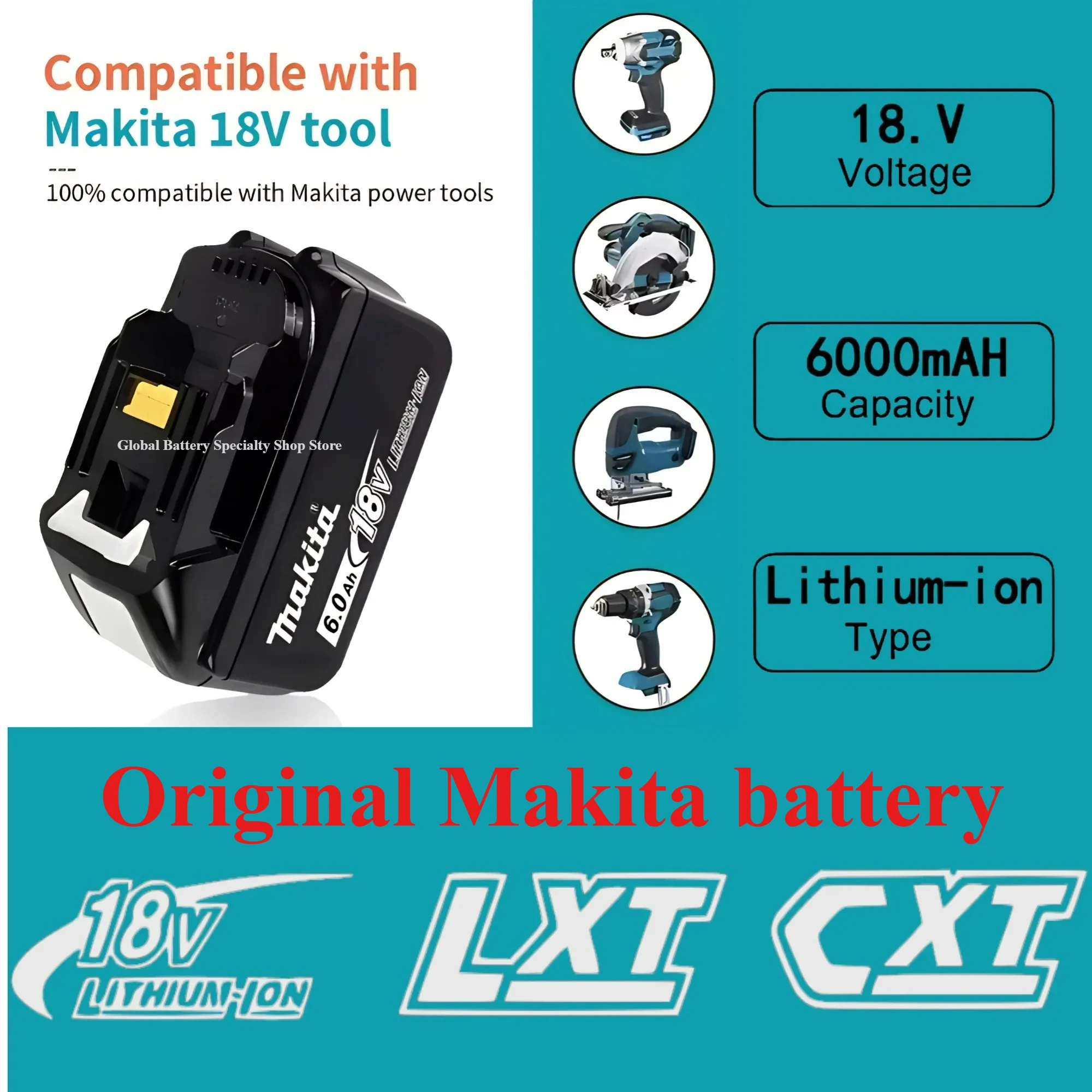 

（promotion ）Original 18v 6.0Ah Makita rechargeable battery, power tool BL1830 BL1840、BL1850、BL1860B、 Makita 18V lithium ba