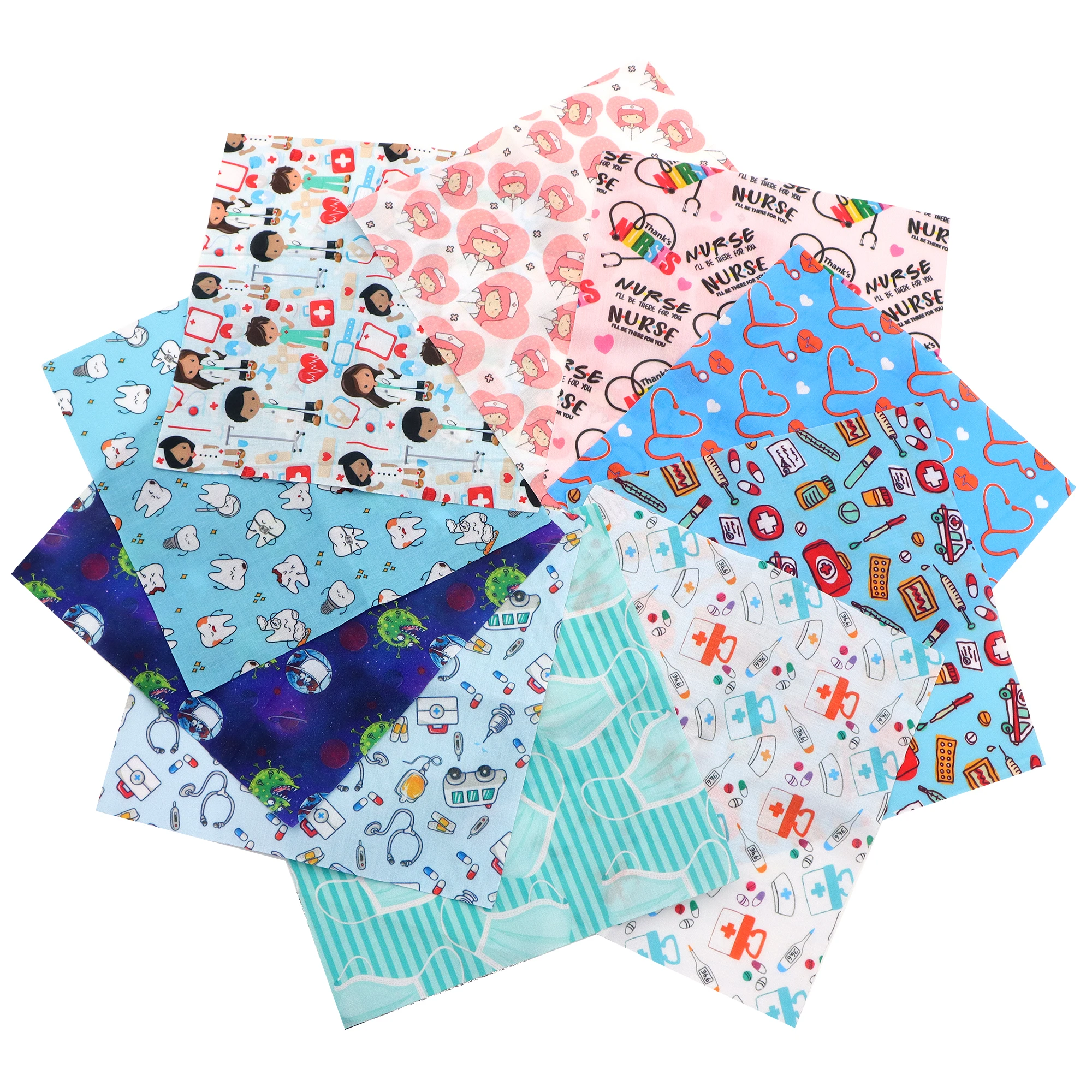 10pcs/set 20*20cm Nurses Health Series Pattern Polyester Cotton Fabric Patchwork Clothes For DIY Sewing Quilting Material