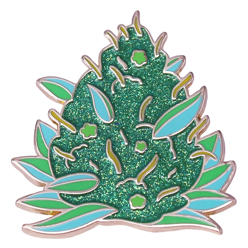 Shiny glitter green plant hemp nug lapel pin