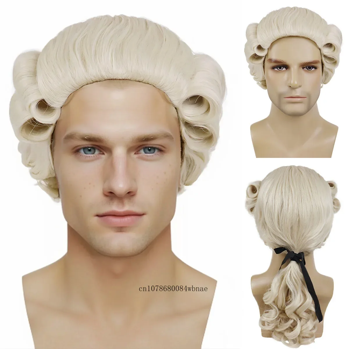 Synthetic Lawyer Judge Baroque Cosplay Curly Wig Deluxe Historical Long Blonde Wigs for Mens Costume Party Halloween Christmas