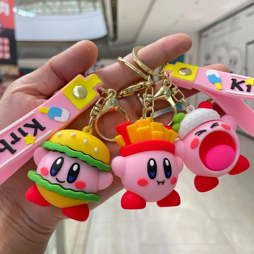 Star Kirby Anime Cartoon Figurine Keychain Keyring Handbag Pendant Kirby Waddle Dee Doo Model Girl Heart Dolls Christmas Gifts