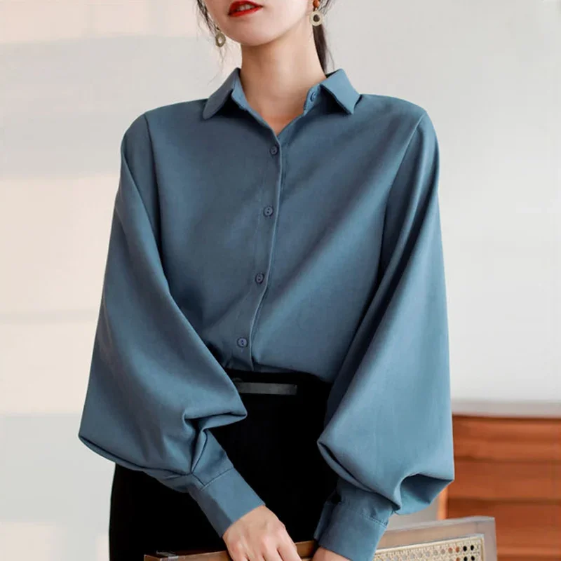 

2024 Long Sleeve Chiffon Blouse Women Tops Turn Down Collar Office Ladies Tops Womens Tops And Blouses LU15