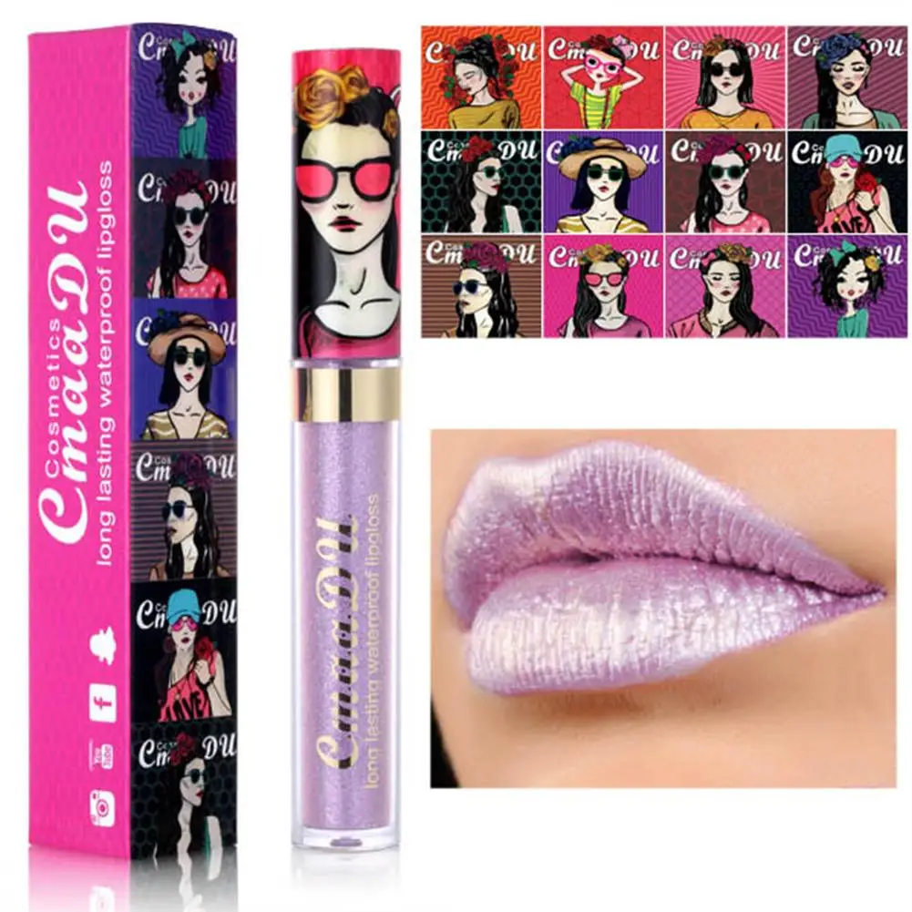 Lip Glaze, langlebig, matt, glitzernd, lichtecht, antihaftbeschichtet, lichtecht, Lipgloss, Metall, glänzender Lipgloss, 11 Farben