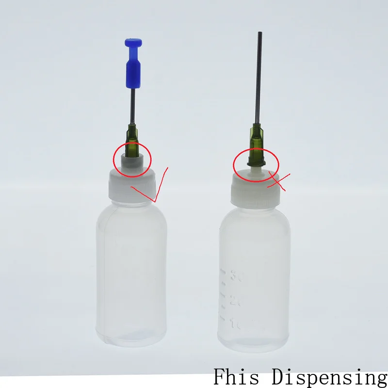 Luer aplicador de plástico para garrafas, aplicador de escape de 30ml 50ml, ponta feita para fechar 14g e tampa com conexão forte pacote de 2