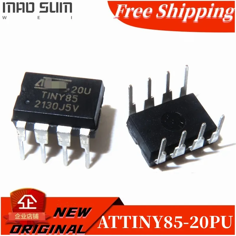 ATTINY85-20PU 10PCS~100PCS/LOT ATTINY85-20PU TINY85 ATTINY85 DIP-8 MCU 8kB Flash 0.512kB EEPROM 6 I/O Pins