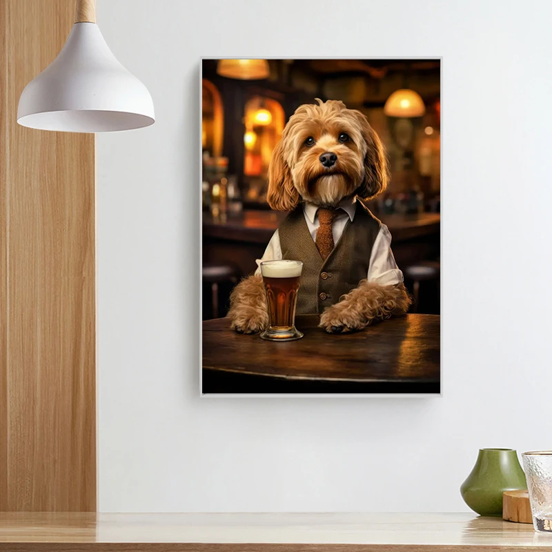 Cute Dog in The Pub Poster Prints Canvas Painting Pug German Shepherd Corgi Collie Animal Beer Wall Art Room Home Decor Cuadros