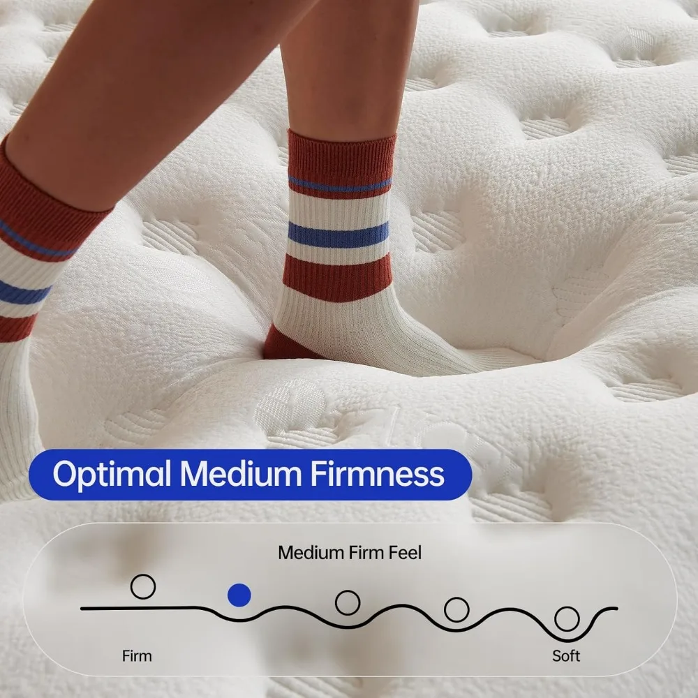 مرتبة هجينة مقاس 14 بوصة في صندوق، رغوة الذاكرة الجل ملفوفة بشكل فردي لملفات الجيب لتخفيف الضغط الداخلي، متوسطة الثابتة