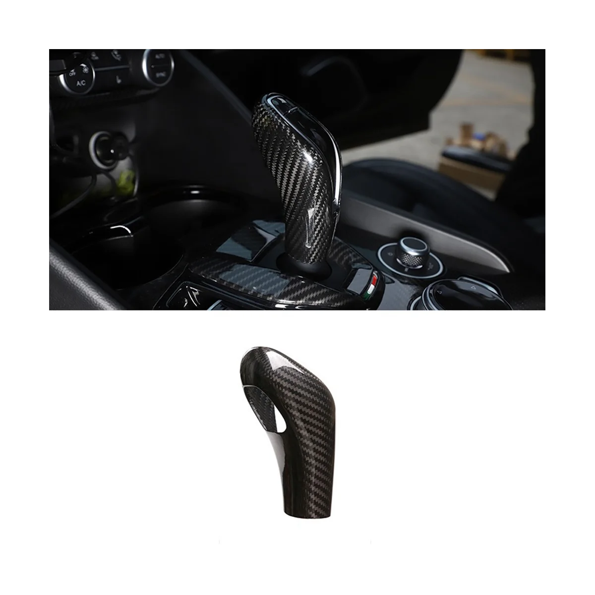 Dry Carbon Fiber Car Gear Shift Head Knob Decorative Cover Trim for Alfa Romeo Giulia/Stelvio 2020-2021 Accessories