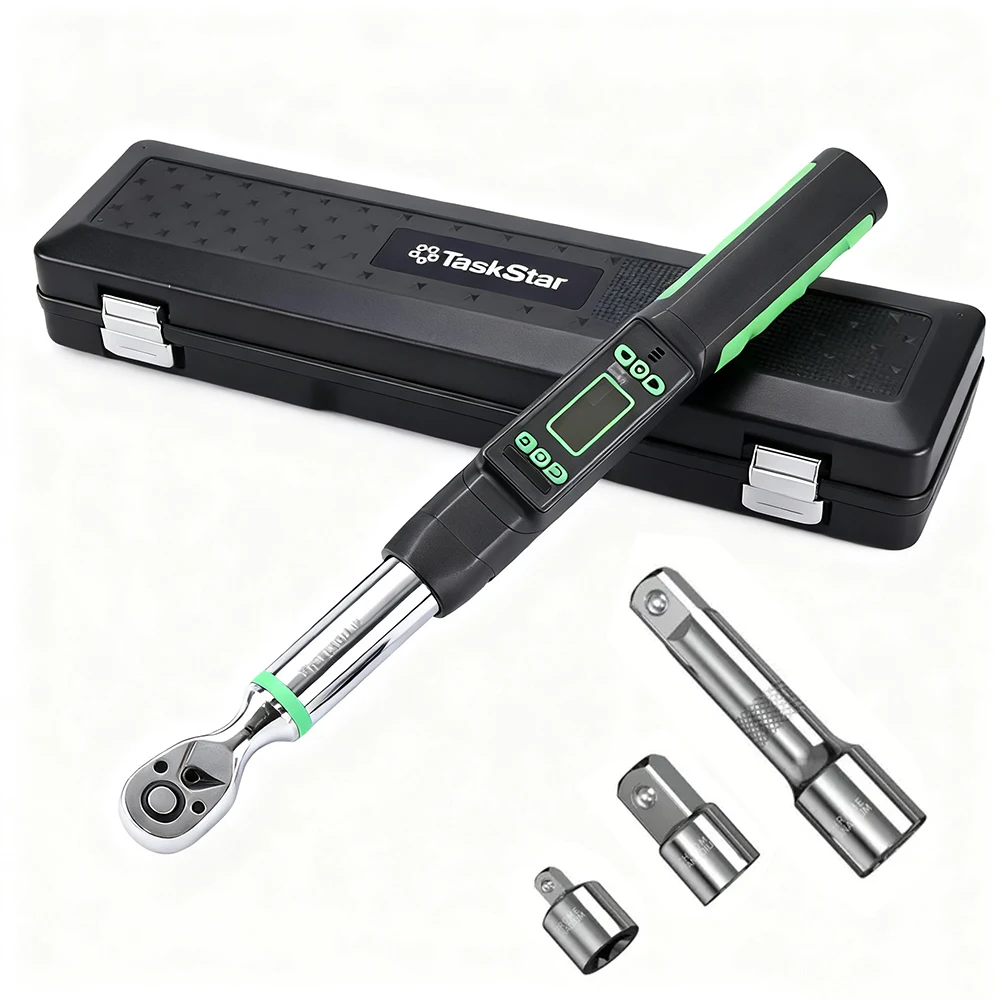 TaskStar Digitaler Drehmomentschlüssel mit 3/8-Zoll-Aufnahme, Genauigkeit ±2 %, 0–220 Nm/0–162 ft-lbs, Handgeführtes elektrisches Drehmomentschlüssel-Set mit LCD-Display, für die Pflege von
