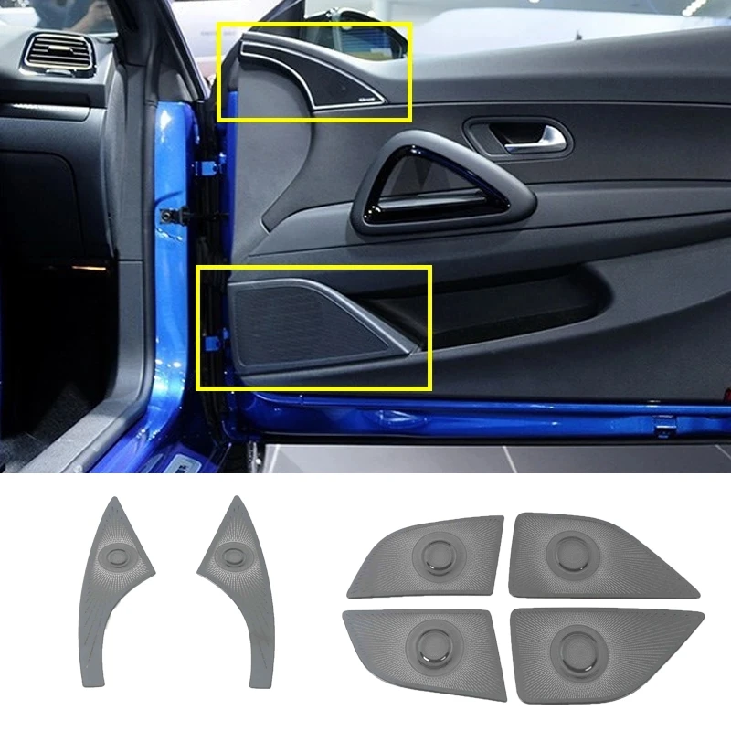 For VW Scirocco R 2015-2021 Stainless Steel Car Door Audio Speaker Cover Loudspeaker Pad Trim Frame Sticker Interior Accessories