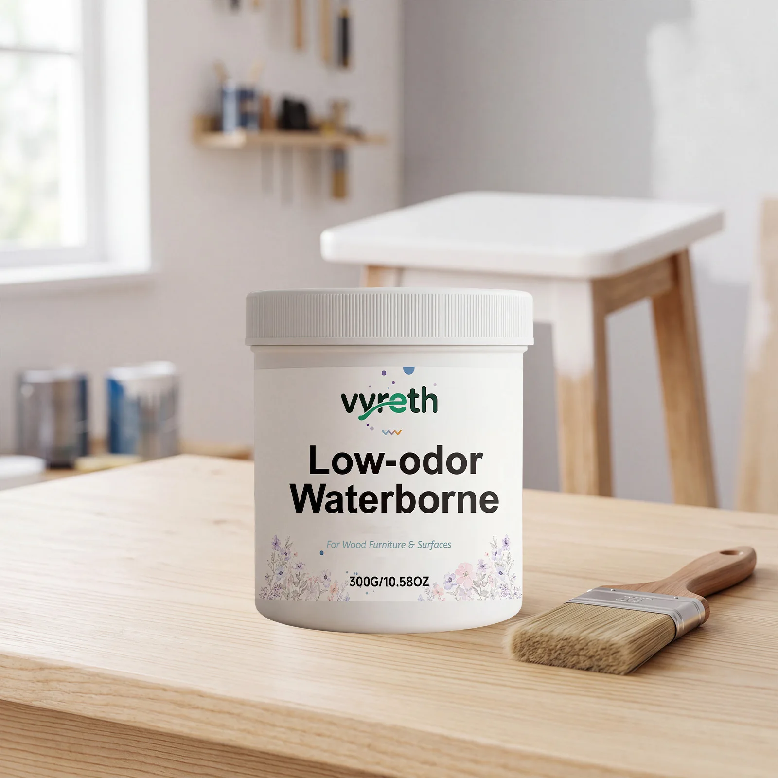 Water-Based Wood-Paint for Solid-Wood Furniture and Floor Refinishing, Low Odor Quick Drying DIY Coating for Doors Windows