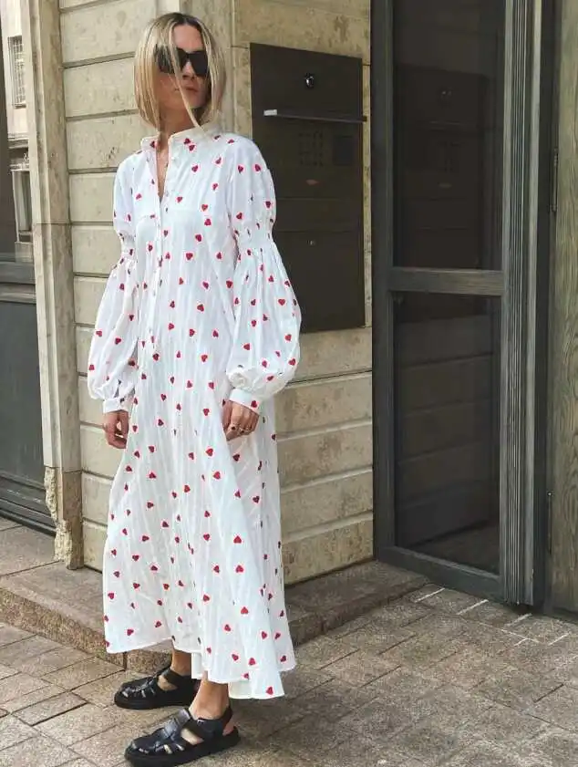 Street Sle taille haute longue Sve imprimé lanterne longue Dr décontracté a-ligne été Dr v-ne robe pour les femmes 8-24 ans