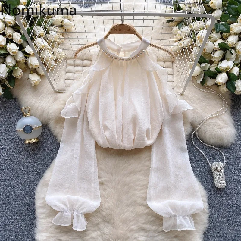

Блузка женская шифоновая с длинным рукавом и открытыми плечами, 49B402