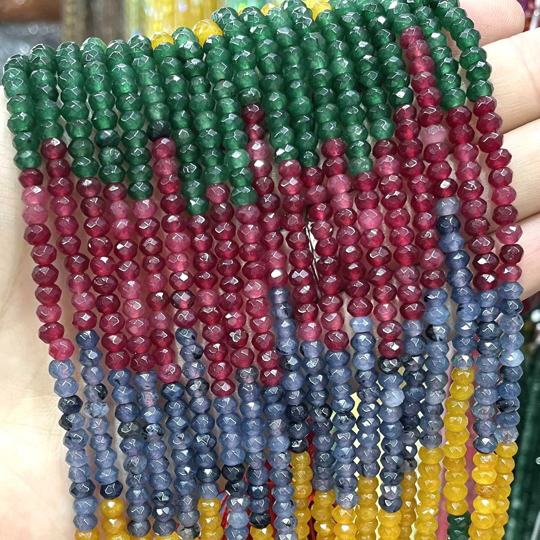 3*4MM Faceted Natural Stone Flat Rondelle Spacer Beads Jades Chalcedony For Jewelry Making Diy Bracelet Necklace Accessories