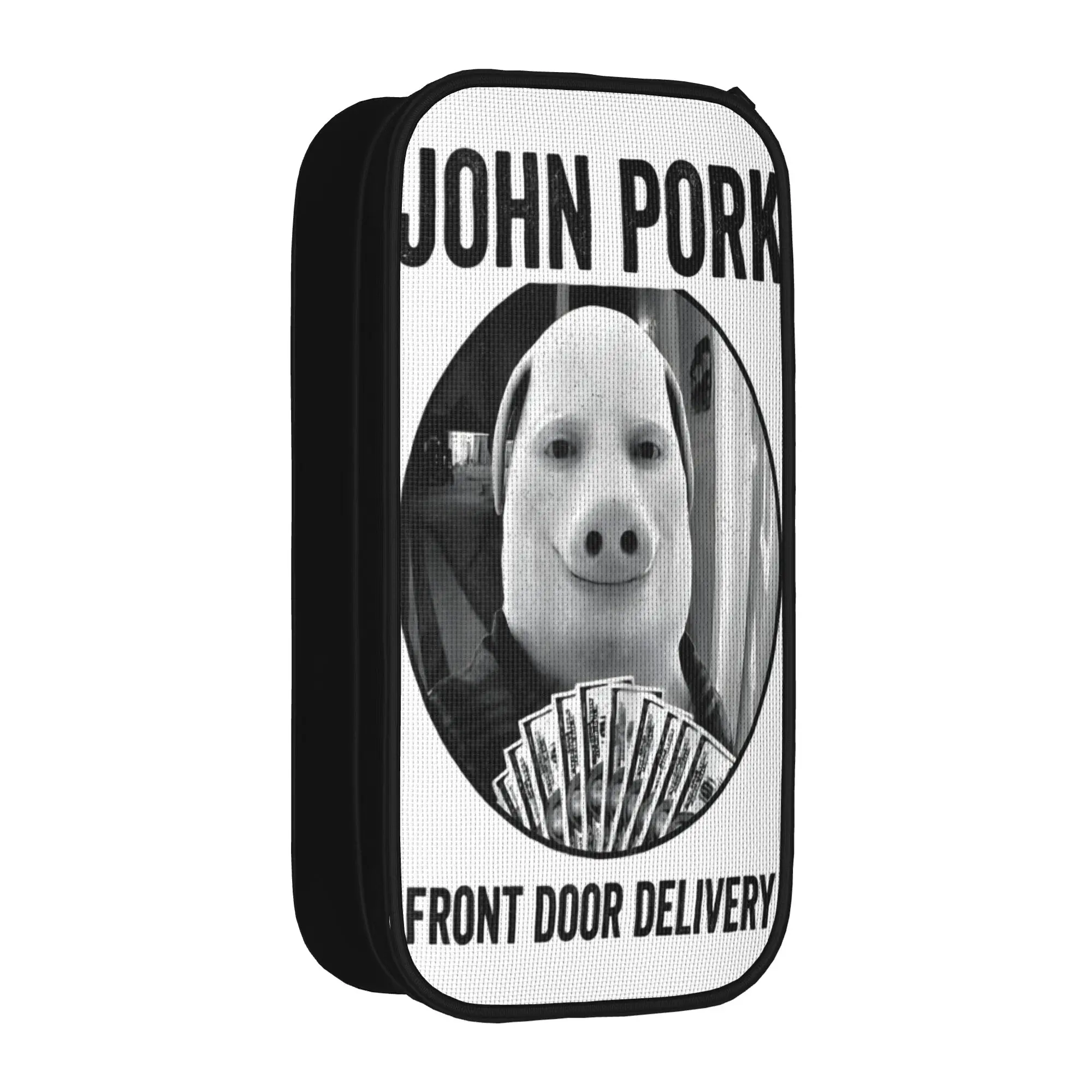 John Pork Front Door Delivery Meme Pig Man Holding Money Art Pencil Case Child Fashion Pencil Box Pattern School Pencil Cases