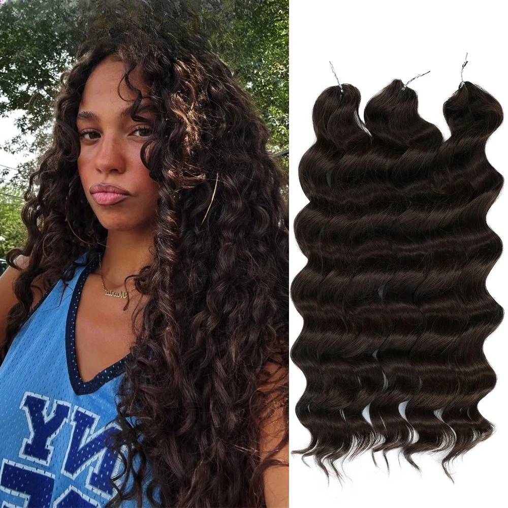 

3 шт., 28 дюймов, 300 грамм, вязанные крючком косы, свободные, глубокие, омбре, светло-коричневые, 6 # 24J Светлые высокотемпературные синтетические вьющиеся волосы