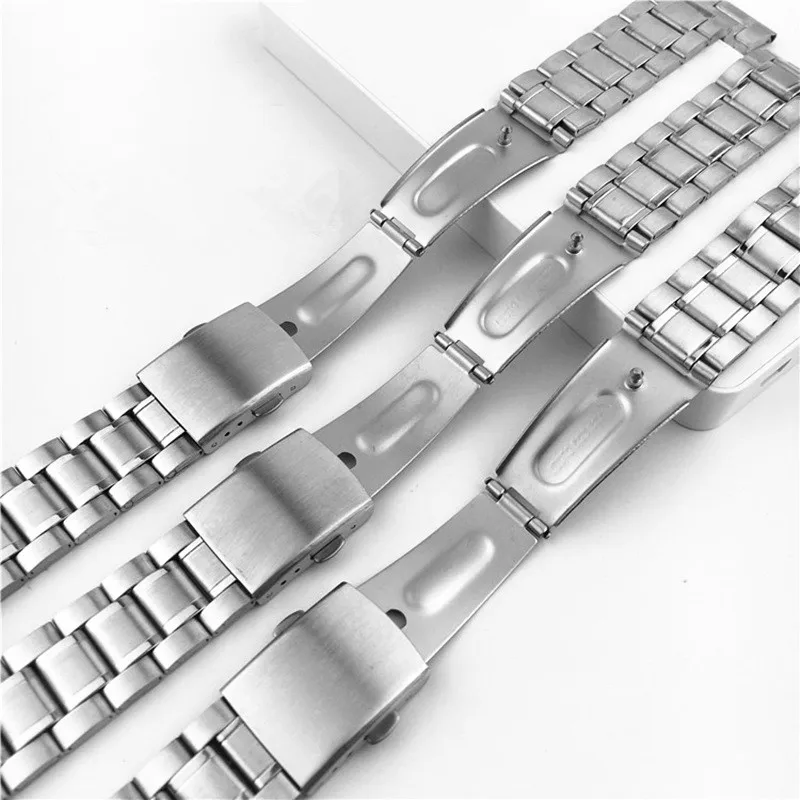 16mm 18mm 22mm 20mm 24mm Solid Curved Stainless Steel Watch Band Women Men Wristwatch Bracelet Strap Sport Watch Chain Metal