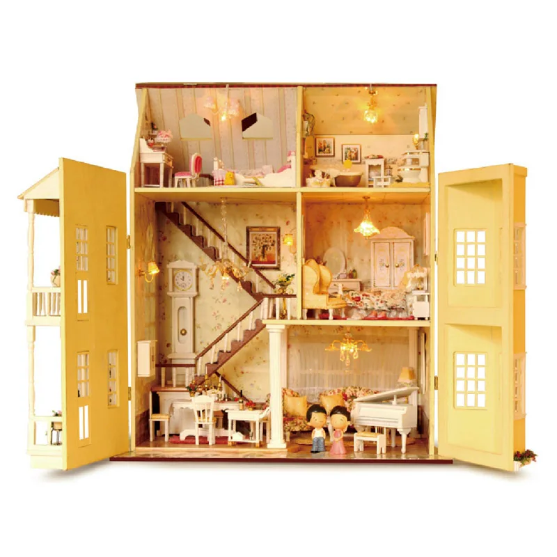 43 cm Big House Cottage doll house furniture diy dollhouse wood diy doll house miniature dollhouse furniture children Toy LED