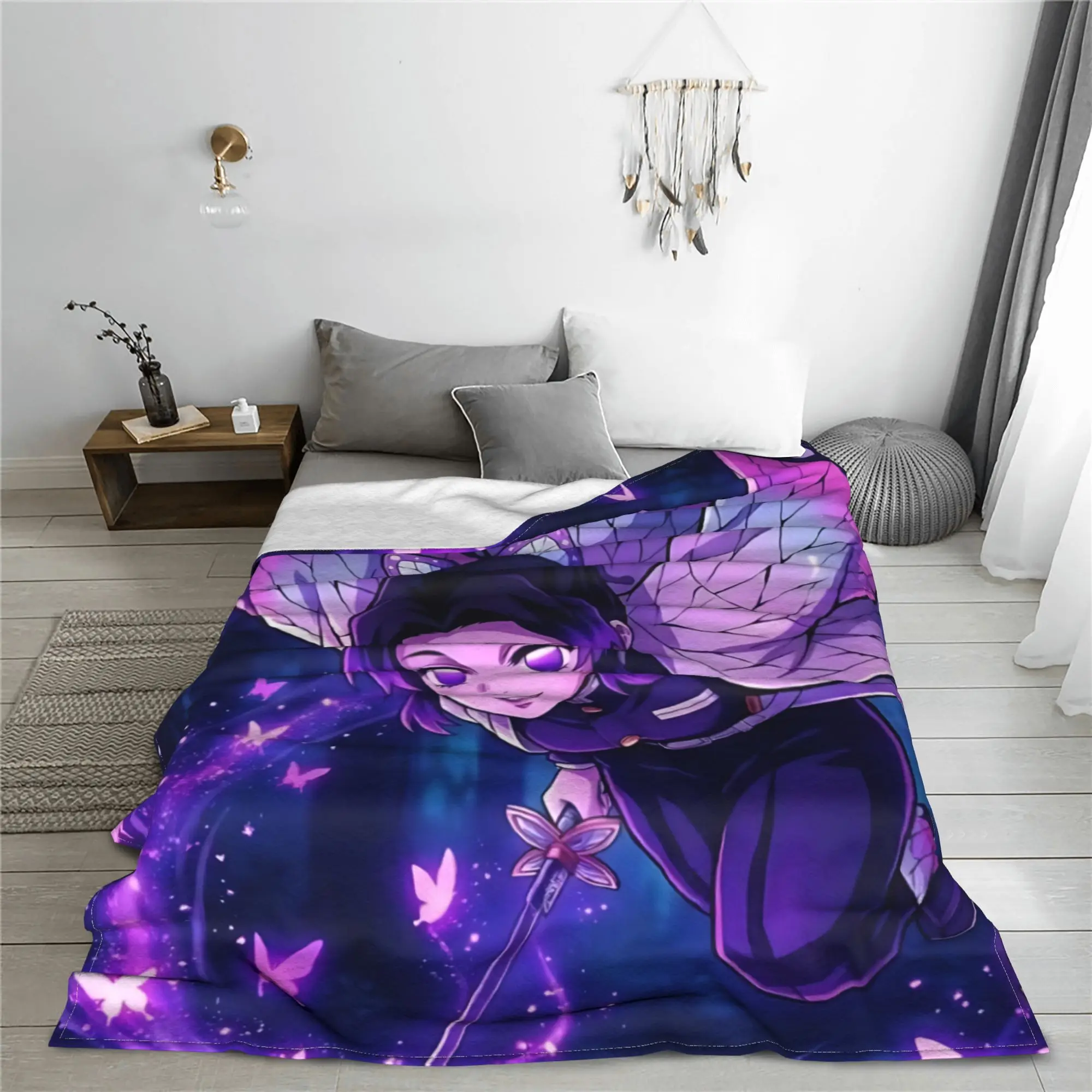1PC Demon Slayers Anime Shinobu Kocho Blanket Throw Blanket  Novelty Warm Blanket All Season Home Gift
